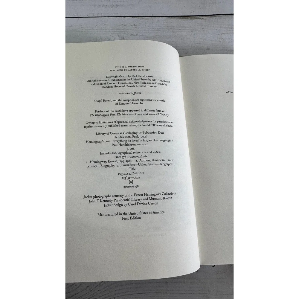 Hemingway's Boat Paul Hendrickson 2011 First Edition Biography Knopf